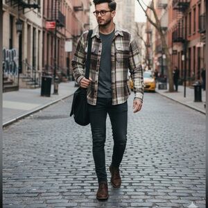 Y2K  VGE Button Up Shirt  By HOLIESTER Plaid Maroon &‎ White Large heavy thick